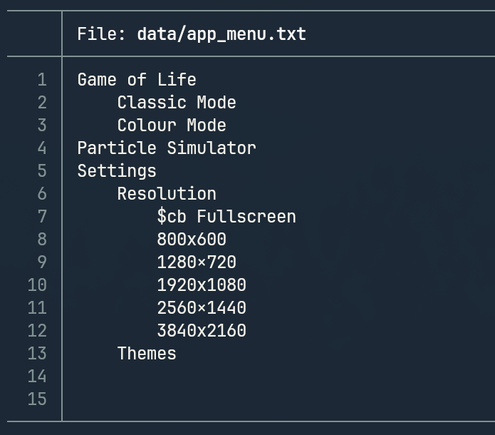 Screenshot demonstrating the menu node structure in the application.